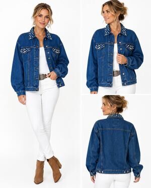 VTG Andrew’s Blues Denim Jacket Womens M Pearl Embellished Western Jean Trucker